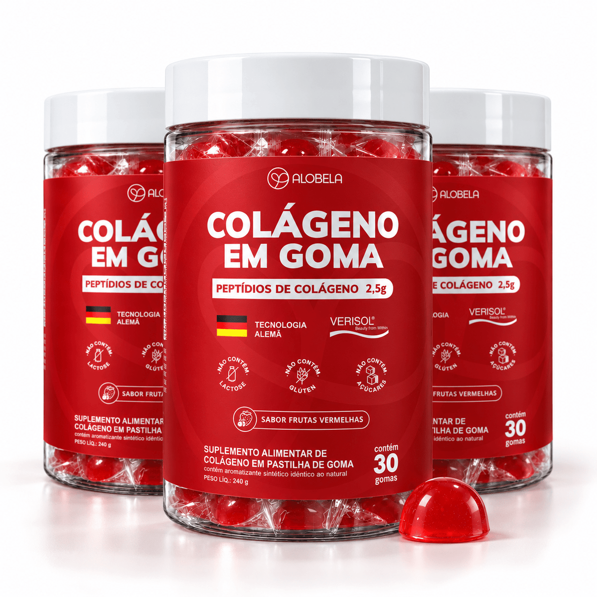 Três embalagens do Colágeno em Goma Alobela com Verisol®